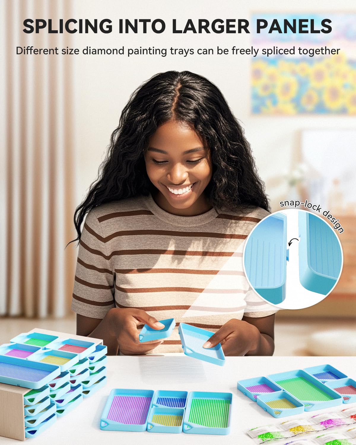 10 Vassoi Per Diamond Painting - Impilabili, Con Bottoni A Pressione E Design Anti-Gatto, Blu - Foto 5