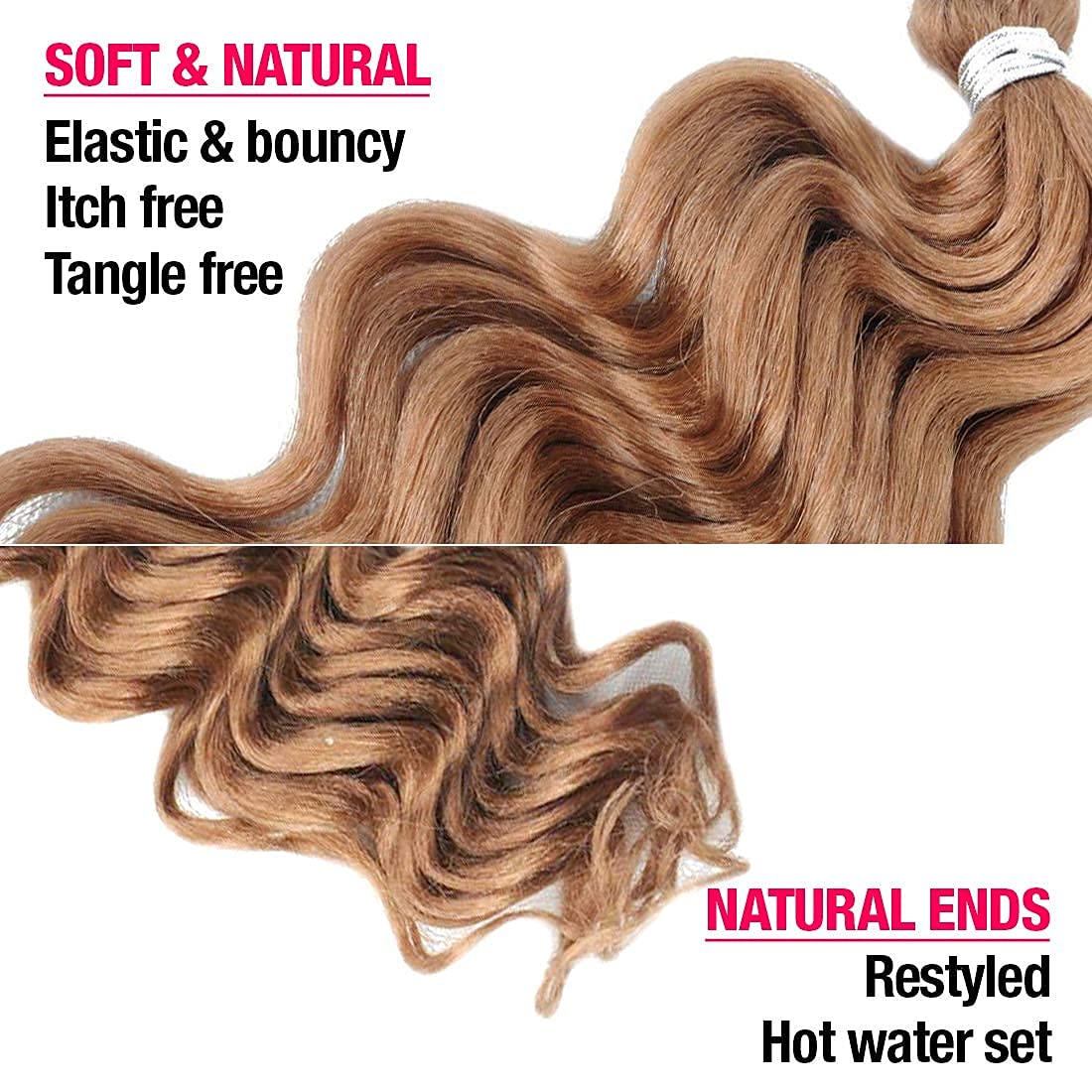 AU-THEN-TIC Ocean Wave Crochet Braiding Hair 20 Inch 6 Packs Synthetic Extensions for Body and Deep Styles, Honey Blonde (27)