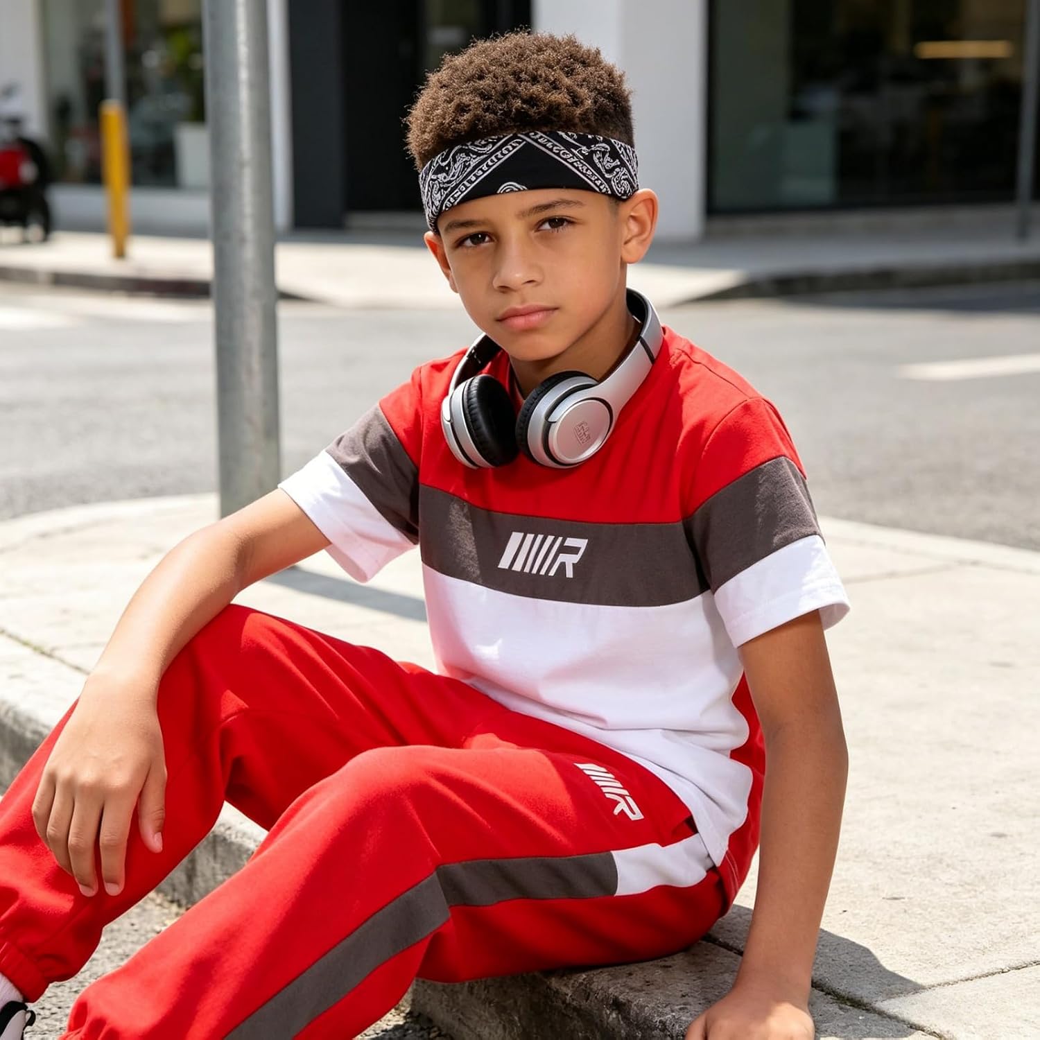 Tween Boys' Casual Outfits College Style Graphic T-Shirt & Long Pants Spring/Summer Clothes Set