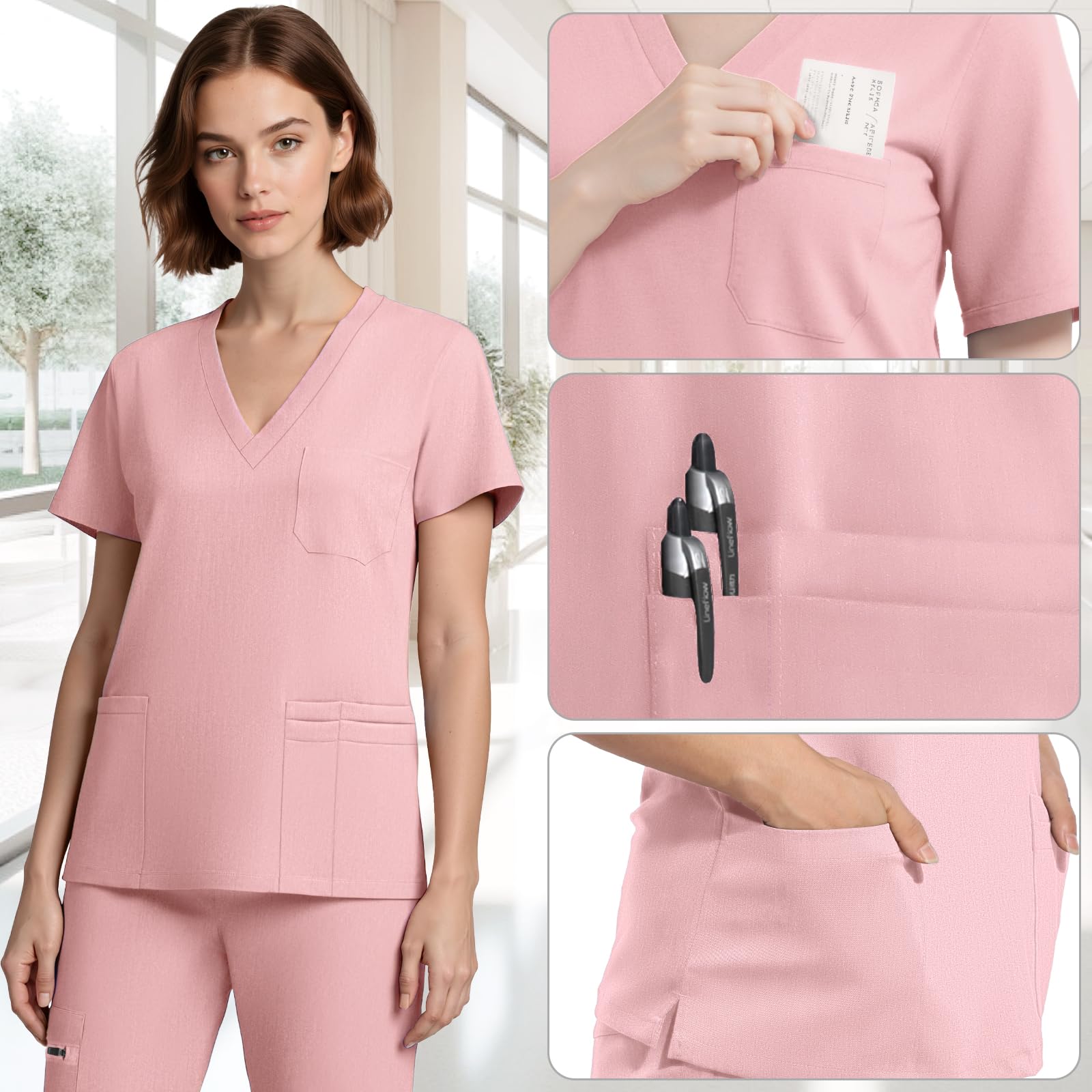 Set di scrub medico da donna, 4 direzioni, divisa medica, con scollo a V classico e pantaloni da jogging per yoga, set di uniformi mediche per infermieristica