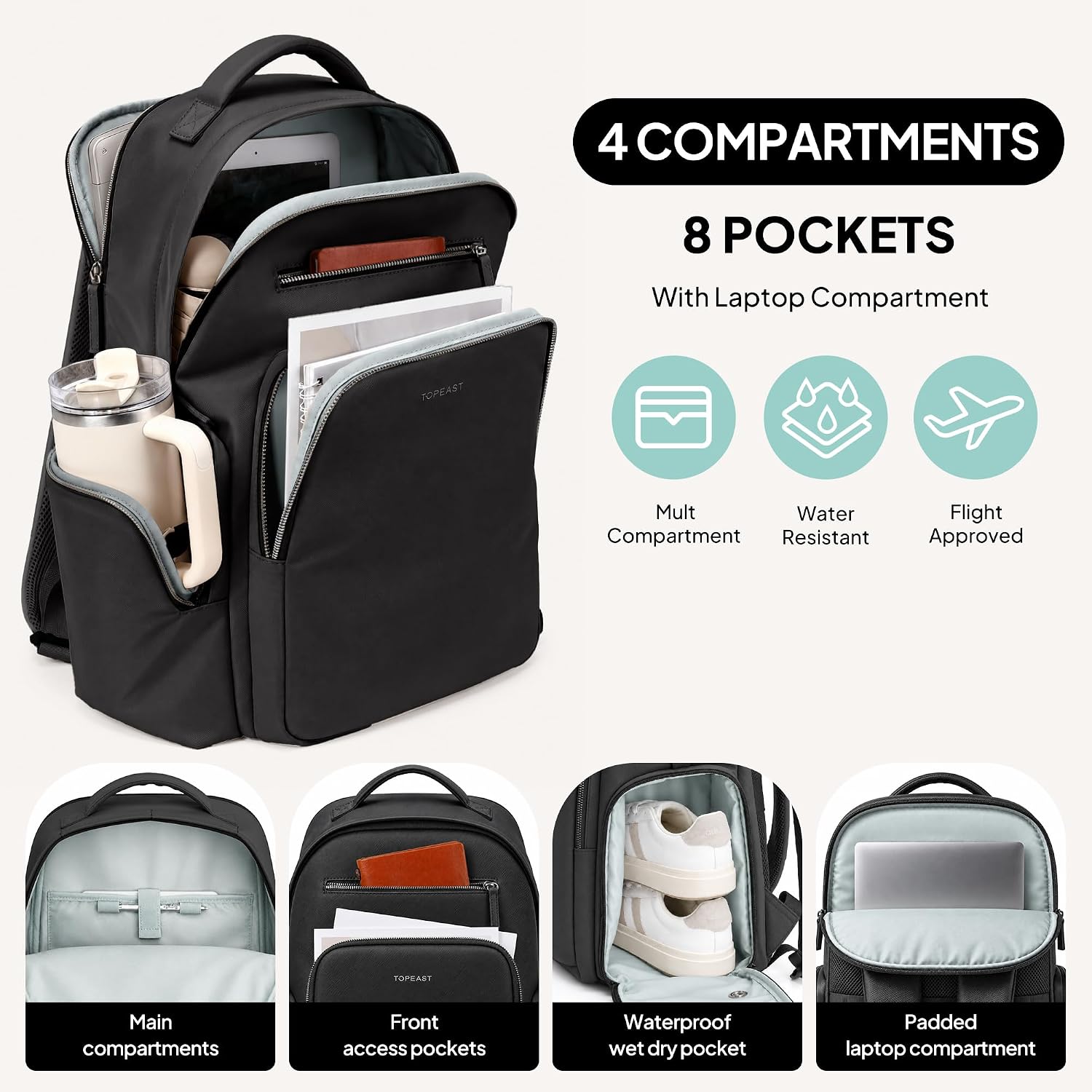 TOPEAST Travel Backpack for Women 28L Carry On Backpack for Air Travel image 5