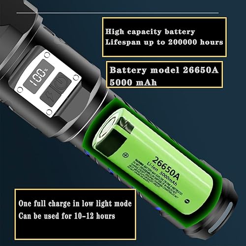 Miniatura 7 de Linterna recargable 400000 lúmenes altos, súper brillante 60W nueva linterna, conocida como luz del amanecer para emergenciacamping, zoomable,