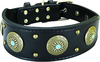 Vintage Dog Collar with Alloy Metal Decoration Retro Wide Collar for Medium Dogs Large Dogs- Black - S