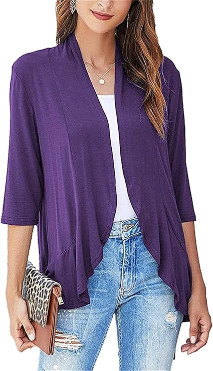 Soft Draped Ruffles 3/4 Sleeve Cardigan 