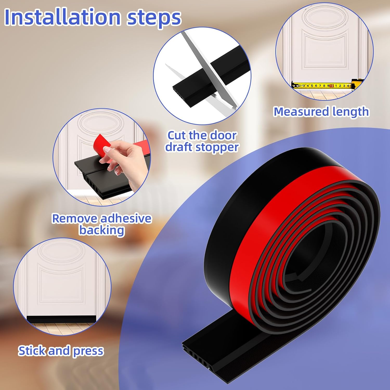 Door Draft Stopper, Door Sweep for Bottom of Door, Weather Stripping Door Seal, Adjustable Under Door Gap Filler for Exterior & Interior Doors, Door Bottom Seal Blocker Noise (Black, 39inch)
