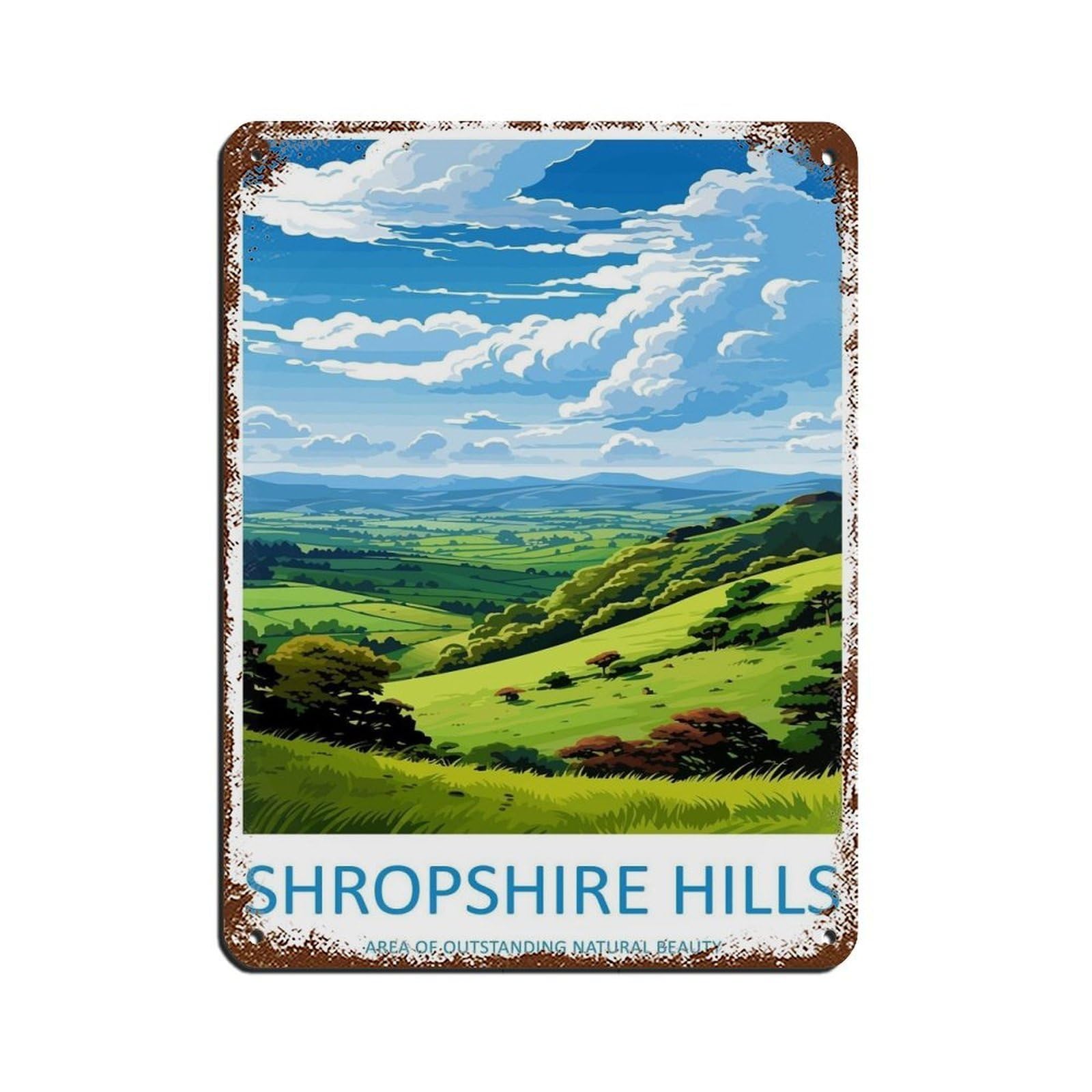 Shropshire Hills Travel Art (2) Tin Sign Vintage Metal Pub Club Cafe Bar Home Wall Art Decoration Poster Retro 12x16inch(30x40cm)