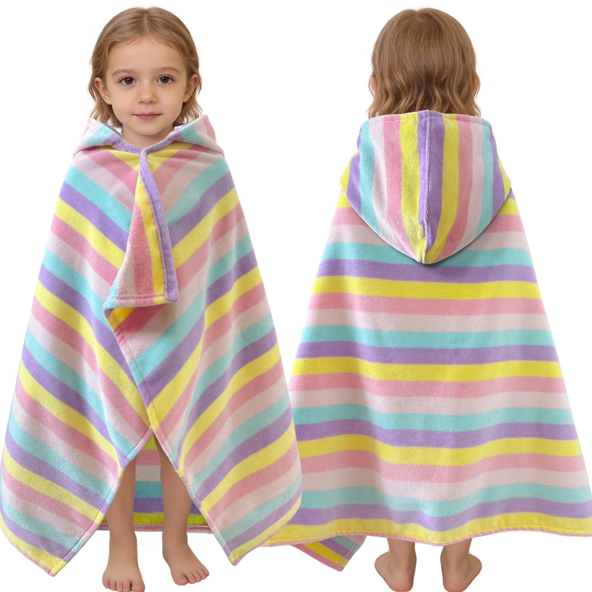 VOOVA & MOVAS Rainbow Toddler Bath Towel Age 0-3,100%Cotton,Absorbent &Soft | 40"x25", Beach Pool Bath Towel,Gift for Kids,Wearable Towel,Fast-Drying,Thick,Machine Washable Durable,Premium Quality Rainbow Striped 40"x25"(0-3 Years)