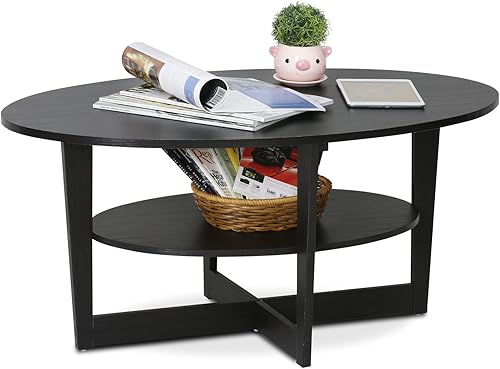 Miniatura 4 de Furinno - Mesa de centro ovalada, nogal Nuez,Blanco,Columbia Nogal/Negro,Roble francés gris/negro.,Americano/Cromo/Negro,Nuez Columbia/Negro/Marrón