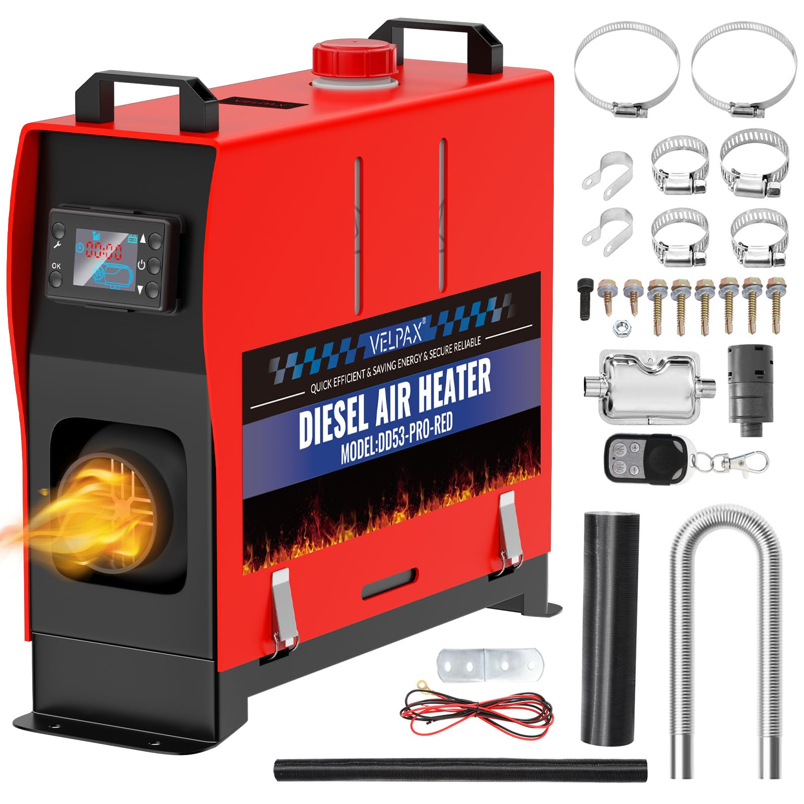 VELPAX Calentador Diésel Portátil Todo en Uno 12 V 8KW,Calentador de Aire Diesel 0,16-0,52 L/h LCD de Control Remoto,Adecuado para automóviles, Camiones, Barcos