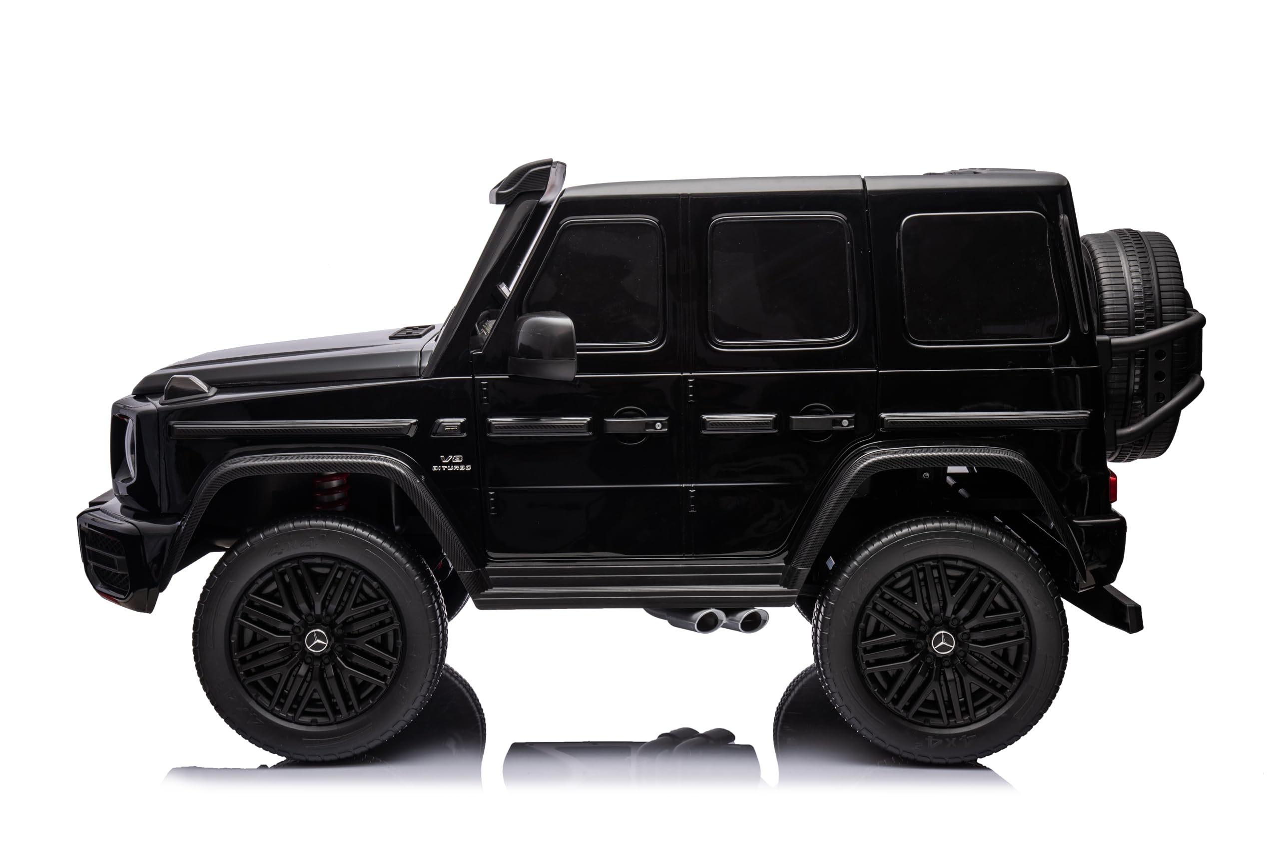 FINOOS Kinder Elektroauto Mercedes G63 2 Sitzer 24V, 4X 200W insgesamt 800W, AMG Doppelsitzer Kinderauto Elektrisch mit Fernbedienung - Ledersitz und Eva Reifen - Elektroauto für 2 Kinder (Schwarz)