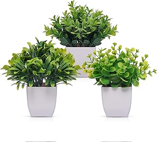 CADNLY Mini Artificial Plants Set - Faux Plants Indoor Small Fake Plants for Bathroom Office Desk - Green Plants Fake Potted Plants - Plastic Small Plants Decor for Shelf Shelves 3 Pack