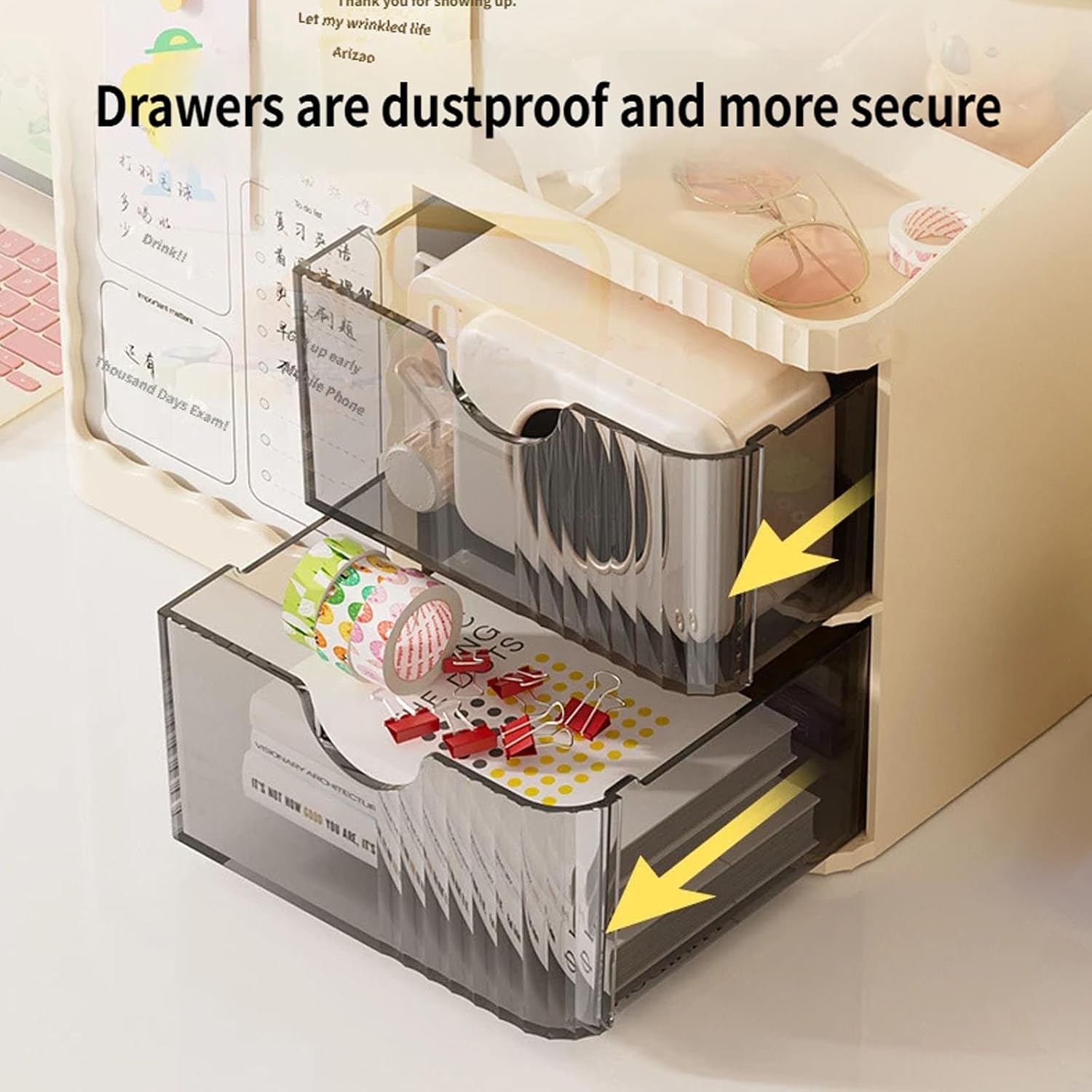 Desk Drawer Organizer 3, Pen Holder Stand with 3 Drawers, Small Stationery Storage Box For, Study Room, Home image 5