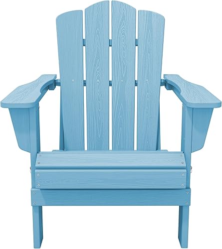 Vista 10 de KINGYES - Silla Adirondack plegable, sillas de patio de polietileno de alta densidad para todo tipo de clima, silla de césped con textura de madera