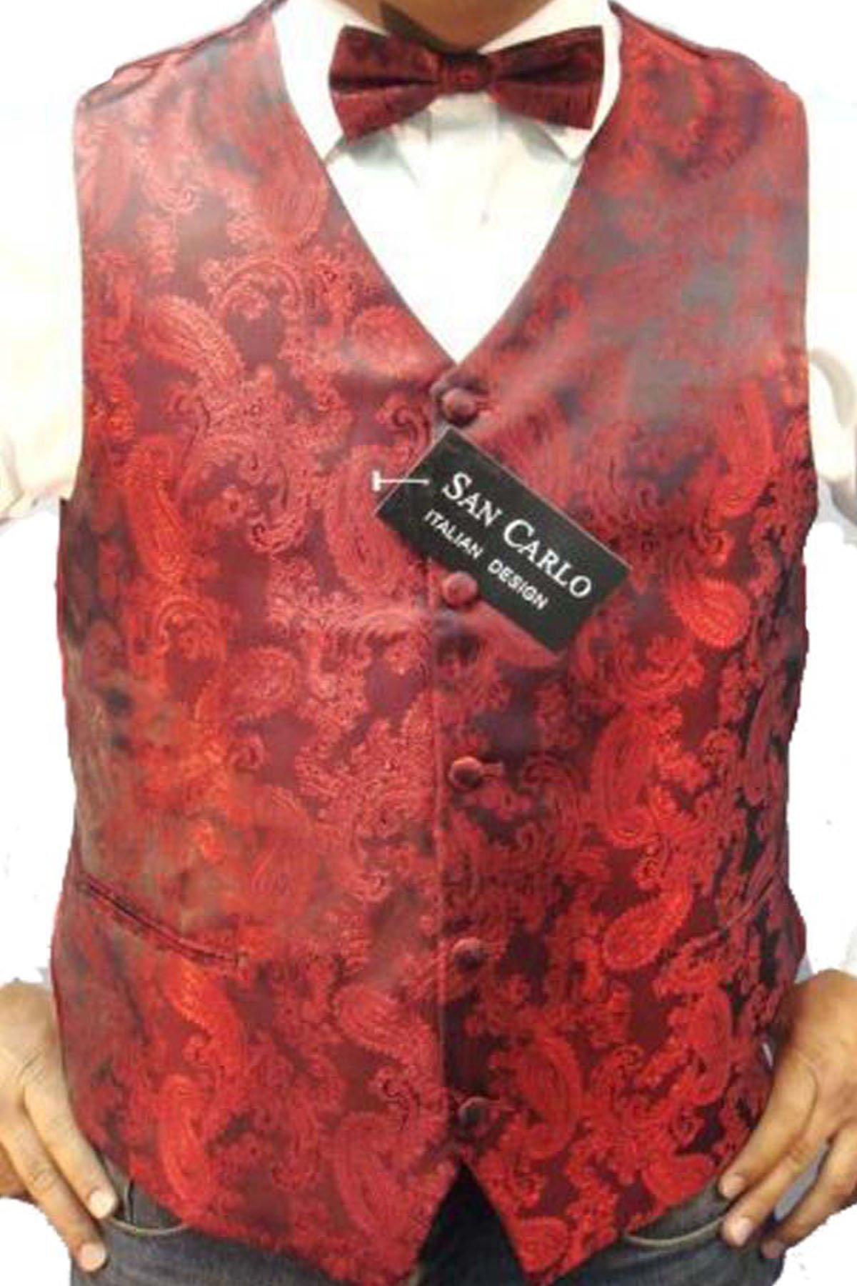 elegance1234 Men's Quality Paisley Waistcoat & Bow TIE Set(Medium 40", Burgundy) ***Same Day Posting***