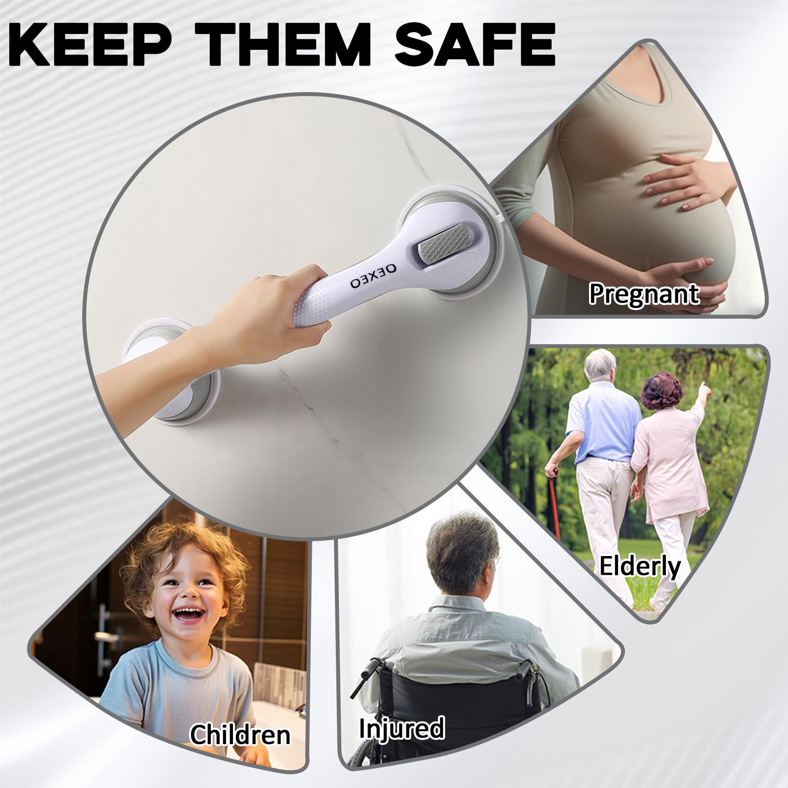 2 maniglie da 40,6 cm per bagno, maniglie per doccia, maniglie per vasca da bagno e doccia, supporto di sicurezza per vasca, handicap, anziani, lesioni, bambini, anziani