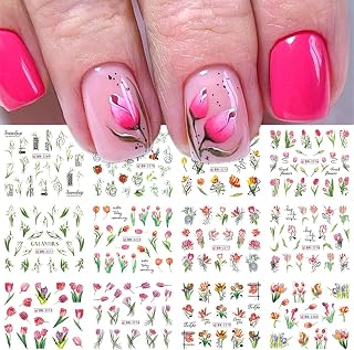 Vezocim Holographic Tulip Floral Nail Art Stickers Decals, Water Transfer Decal Designs, Flowers Nail Sticker Acrylic Supplies for Women Girls Manicure Tips Decorations (BN2269-2280)