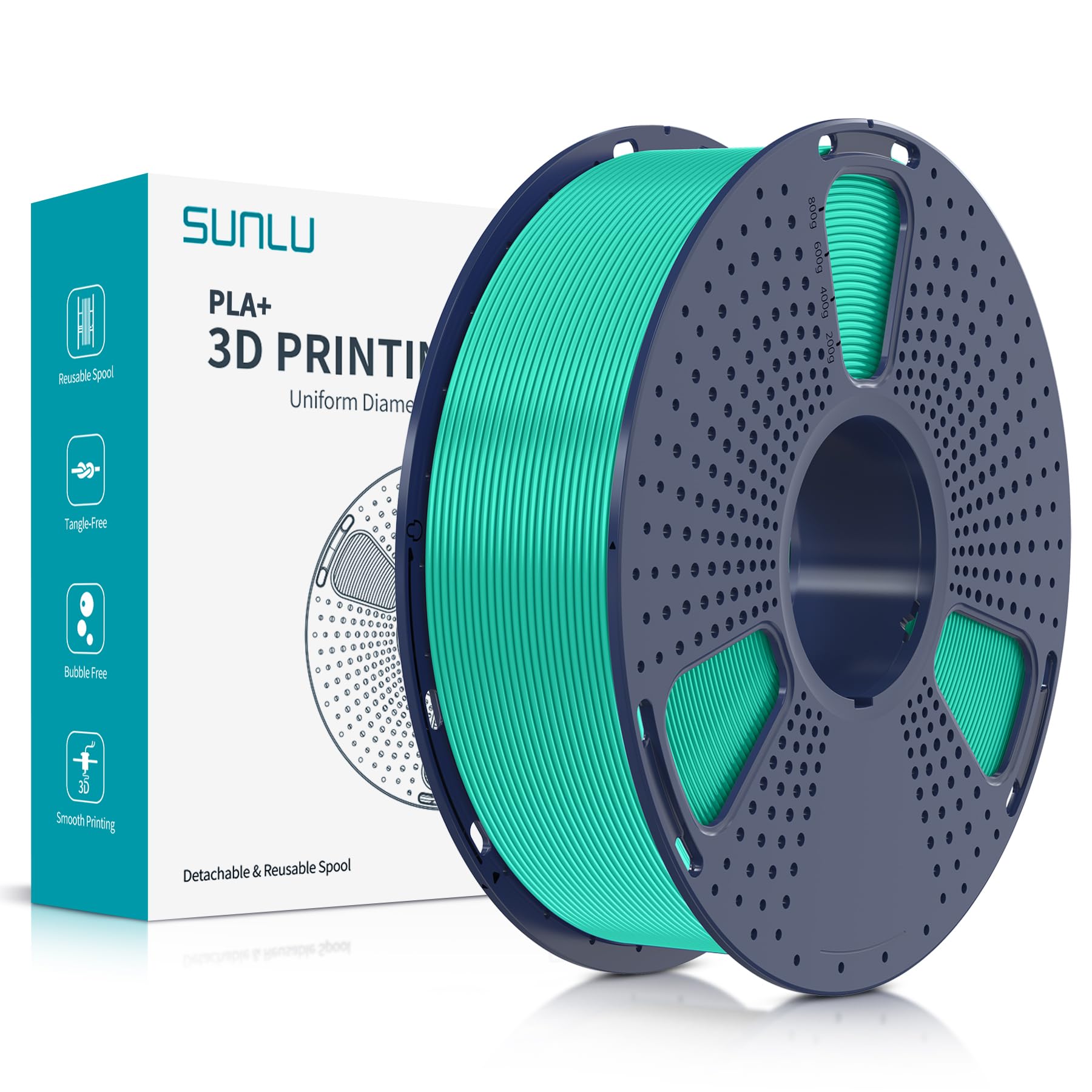 SUNLU PLA Plus filamento per stampante 3D, Filamento PLA+ 1.75mm, Filamento ad alta resistenza compatibile con stampanti 3D FDM, Precisione dimensionale +/-0.02 mm, Bobina da 1kg (2.2LBS), Verde Menta