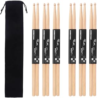 12 Pair 7A Maple Wood Drumsticks with Bag, 7A Drum Sticks for Musical Instruments, Percussion Accessories, Rock Band Instruments, and Snare Drums for Beginners, Drummer