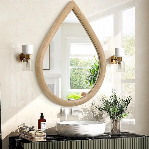 Miniatura 19 de Espejos de Pared con Marco de Madera Pequeño Montados en la Pared Espejo de Pared Irregular Estilo Granja Gota de Lágrima Espejos de Tocador para
