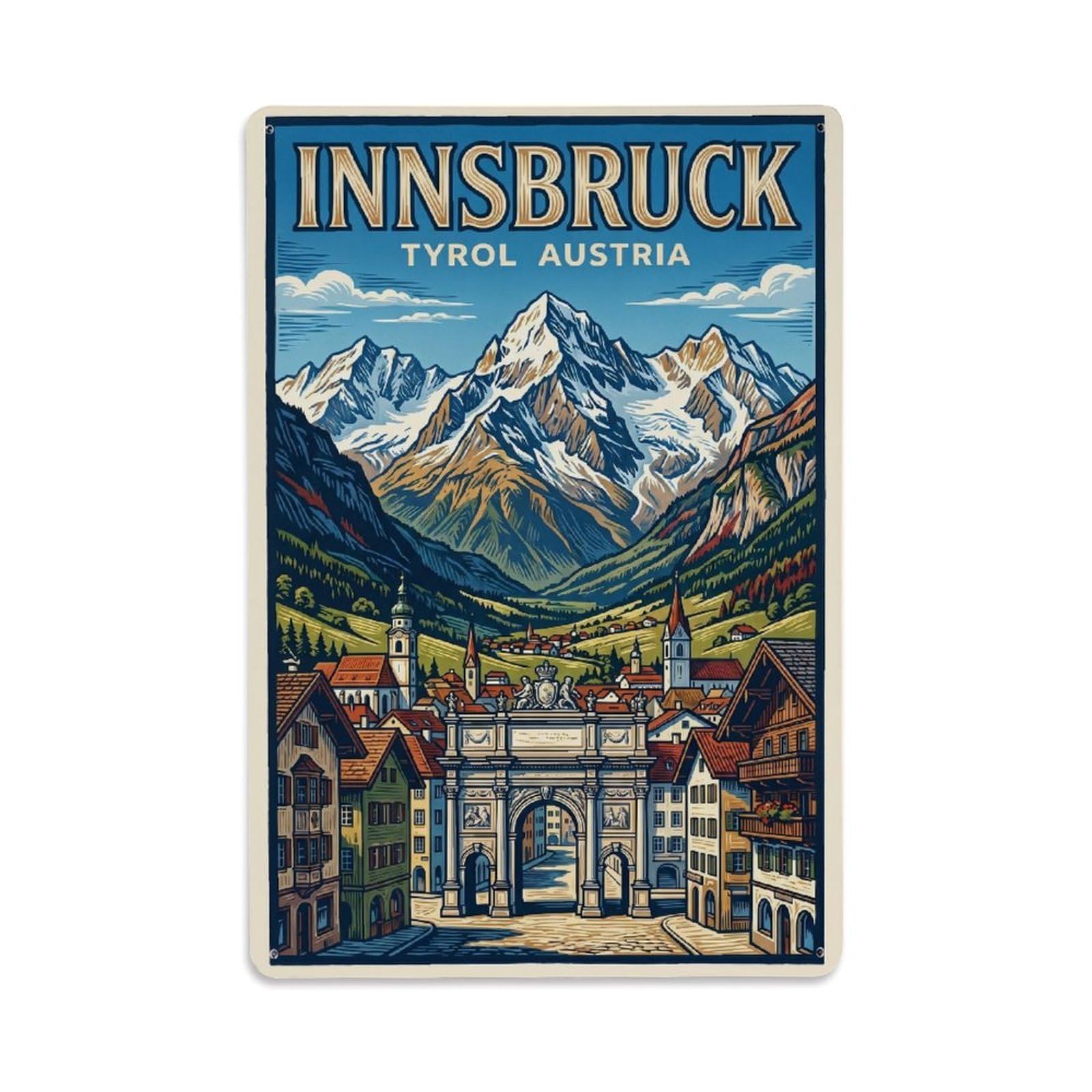 Olhnbad Style Austrian Innsbruck Austria Elegant Alpine Travel Metal Tin Sign