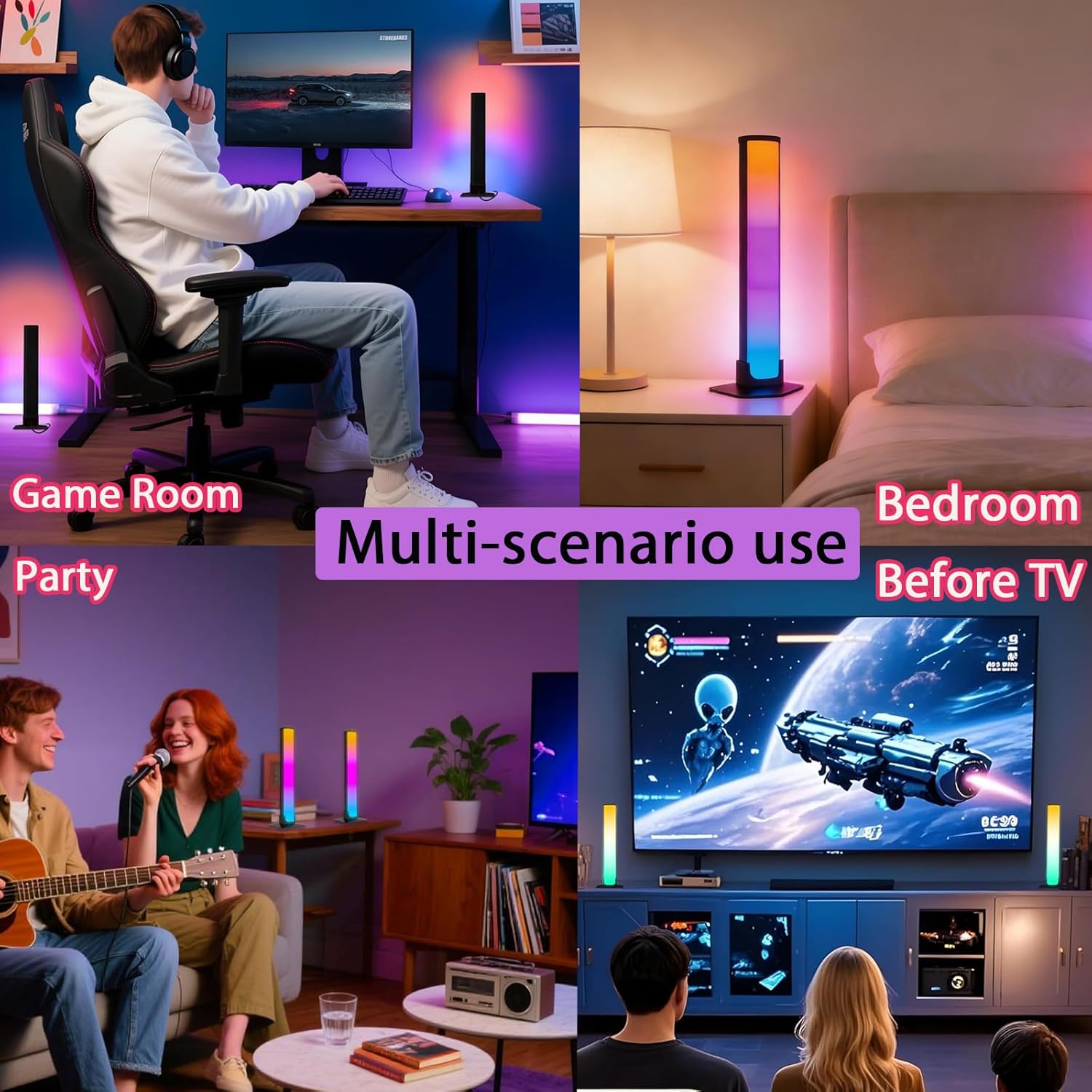 StoneBanks Smart RGB LED Light Bar for TV, Multi-Colored WiFi Light Bars Compatible with Alexa and Google Assistant,Scene and Music Modes Lighting for Gaming, Pictures, PC, Room Decoration 2PACK