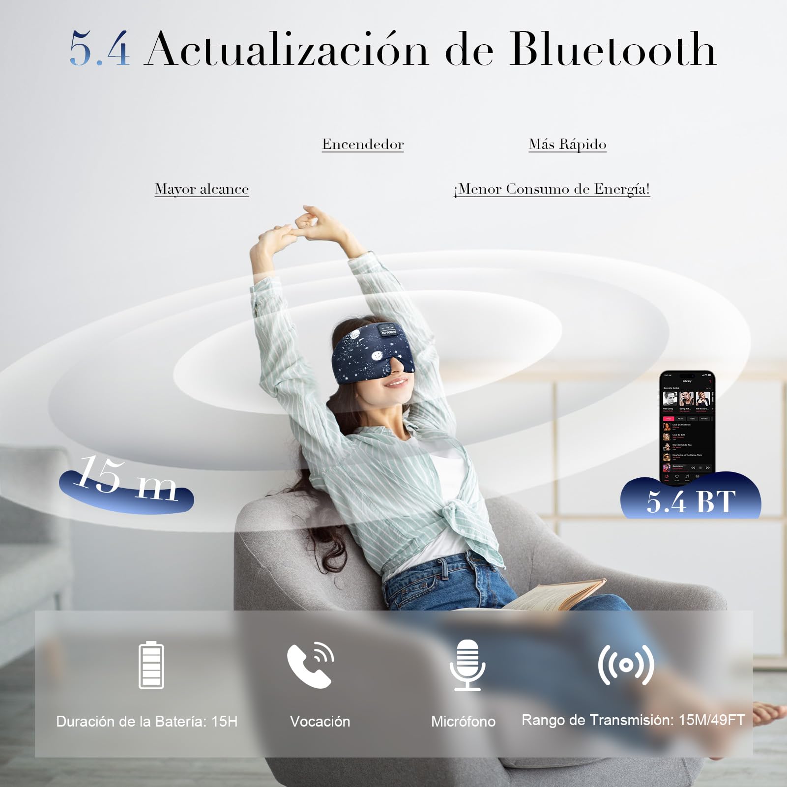Antifaz para Dormir Bluetooth5.4 Auriculares Bluetooth Antifaz Seda de Morera 6A Sleep Mask 200% Blackout con Auriculares Bluetooth para Viajes/Siesta/Yoga/Meditación/Relajación-Estrellas | Seda suave y fresca | Sonido nítido | Altavoces ultrafinos | Lava