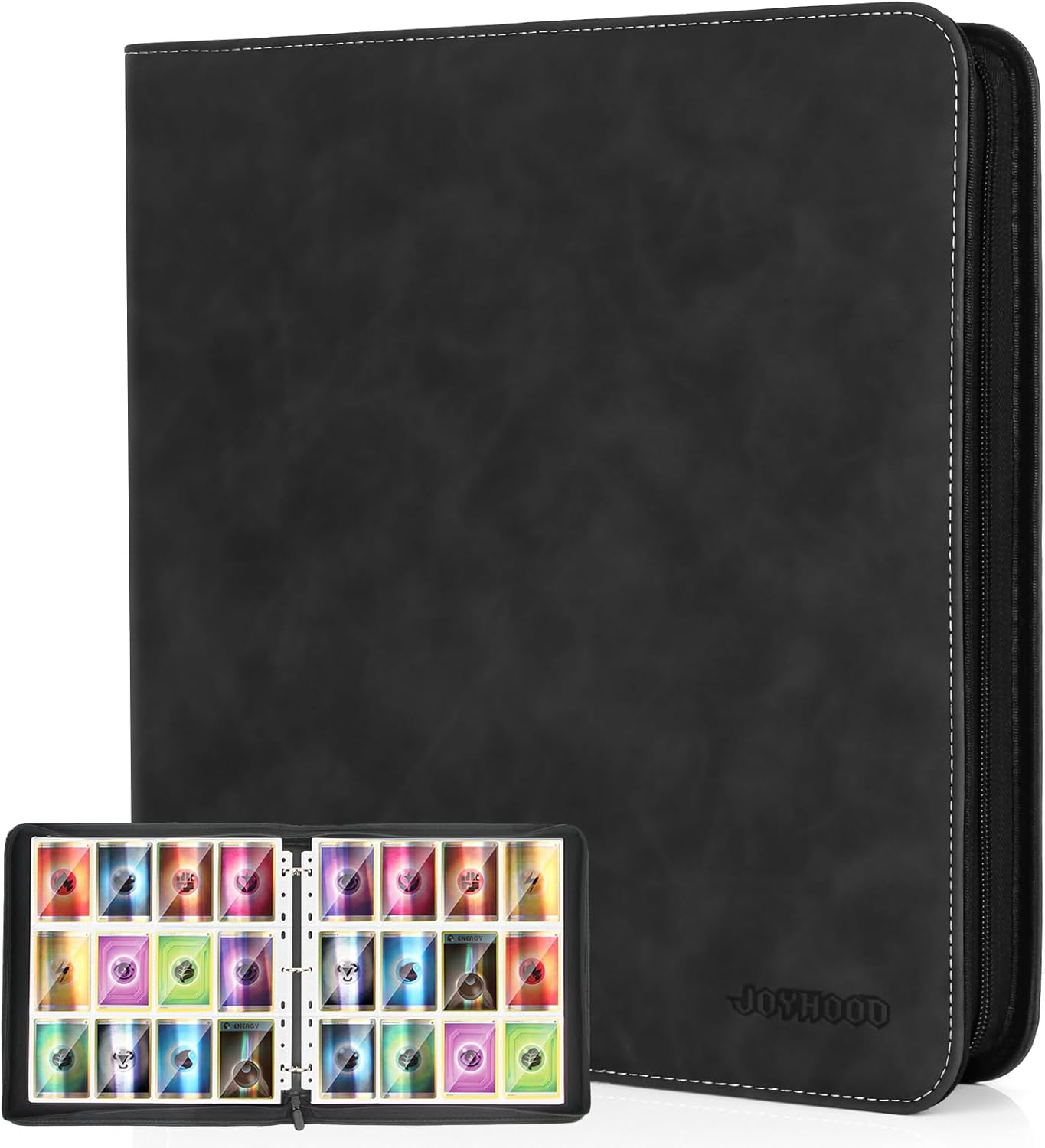 JoyHood Trading Card Binder, Sport Card Collection Binder compatible with TCG/PM/MTG/OPCG/YGO Cards, Card Album Holder Hold Up to 960 Cards (Dark, 12 Pockets)