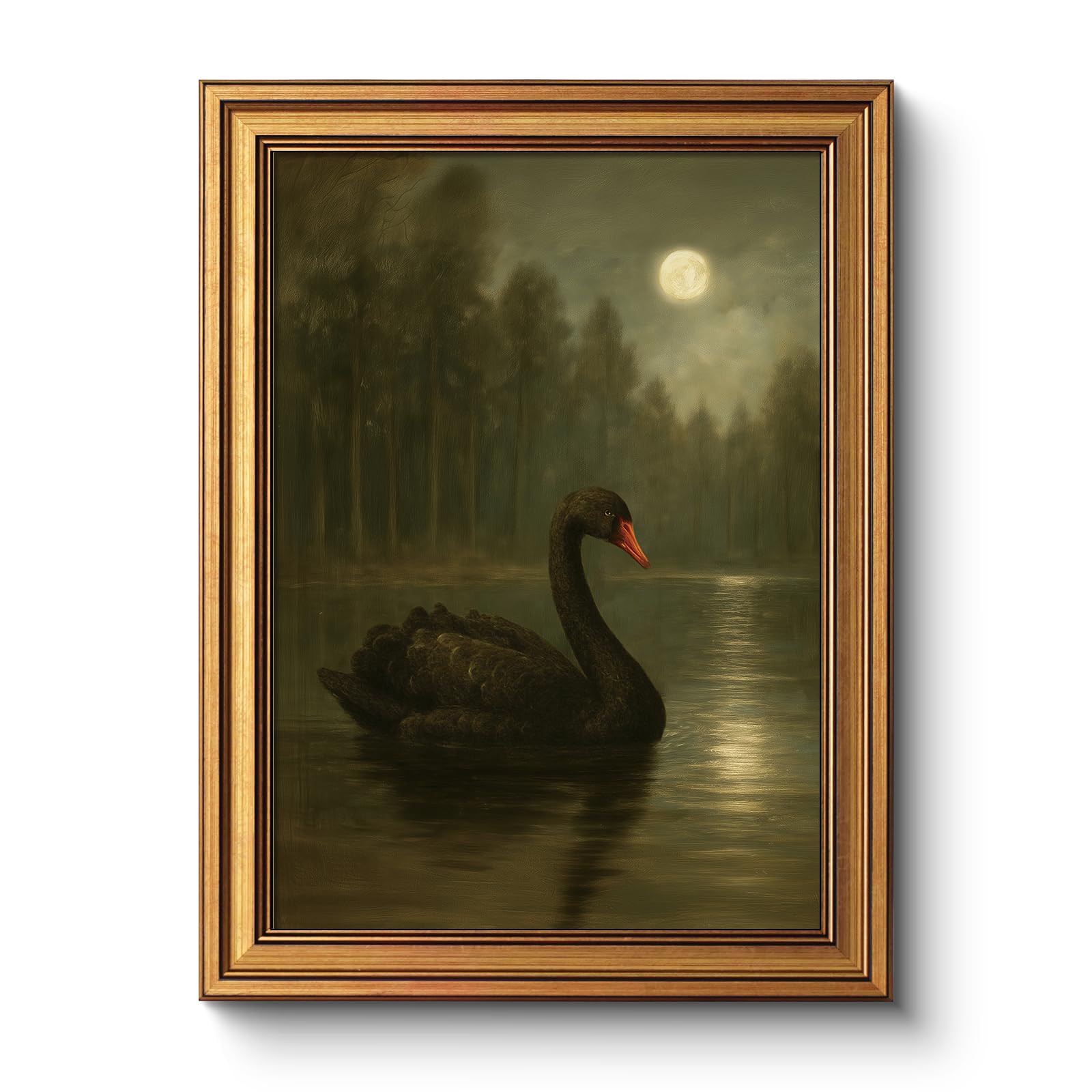 Vintage Gold Frame Moonlit Black Swan Lake Wall Art, 12x16 Framed Canvas — image 1