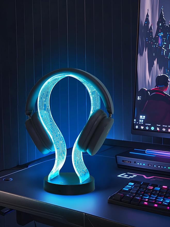 Soporte para Auriculares CoolGift Mart con Luz LED y Puertos USB miniatura 7