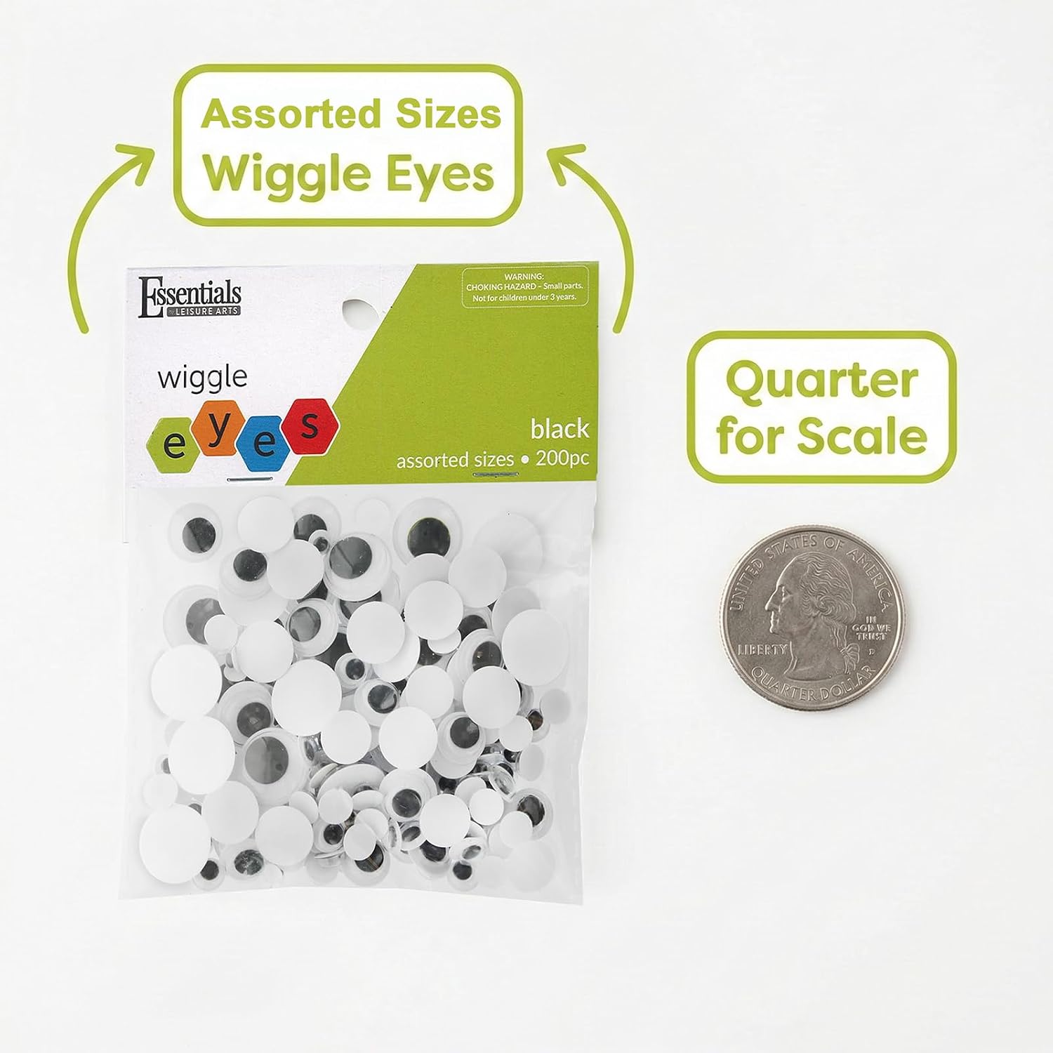 Essentials By Leisure Arts Eyes Paste On Moveable Assorted Black 200Pc Googly Eyes, Google Eyes for Crafts, Big Googly for Crafts, Wiggle Eyes, Craft