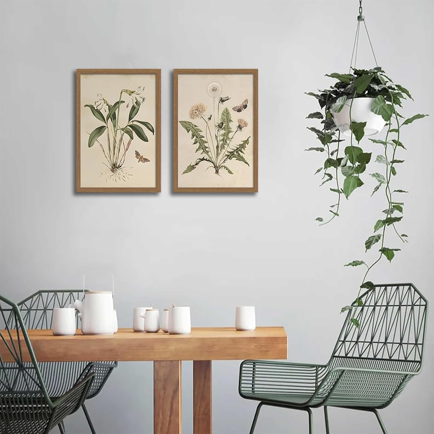 2ps Framed Botanical Wall Art Vintage Farmhouse Floral Canvas Painting Prints Artwork for Bathroom Walls Rustic Flower Butterfly Pictures for Kitchen Bedroom Hallway Home Decor 12x16in