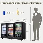 BODEGACOOLER 12 Réfrigérateur de bar commercial Cu.Ft avec 6 Roulettes & Haut en acier inoxydable, Refroidisseur de bar arrière, Réfrigérateur de boissons pour le vin de soda de bière, 3 Portes en verre, LED Éclairage DOE Approuvé