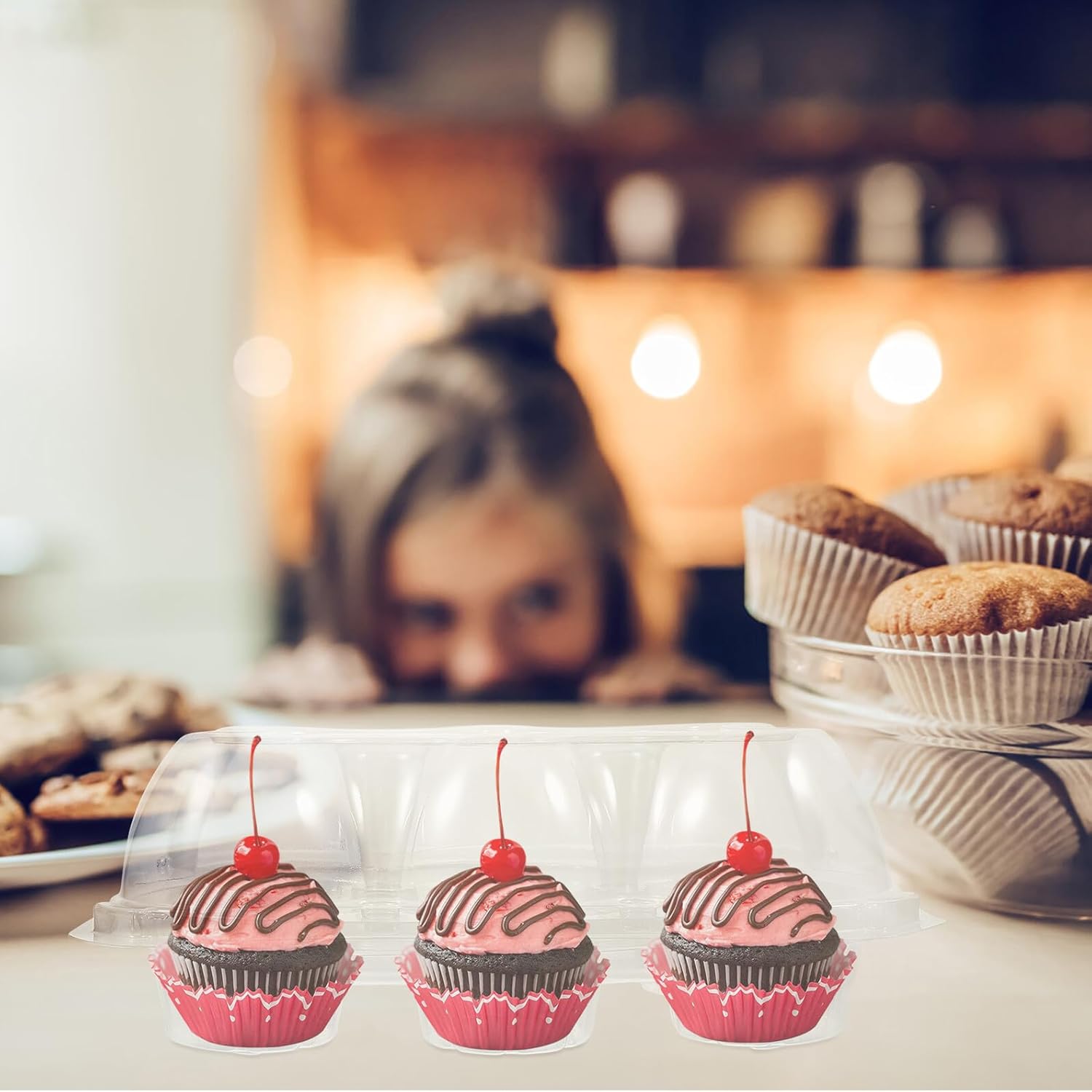 Totority 15pcs Pet Cupcake Carriers with Lids Decorative Cupcake Boxes for Baking and Travel and Cake Accessories for Party and Home Use