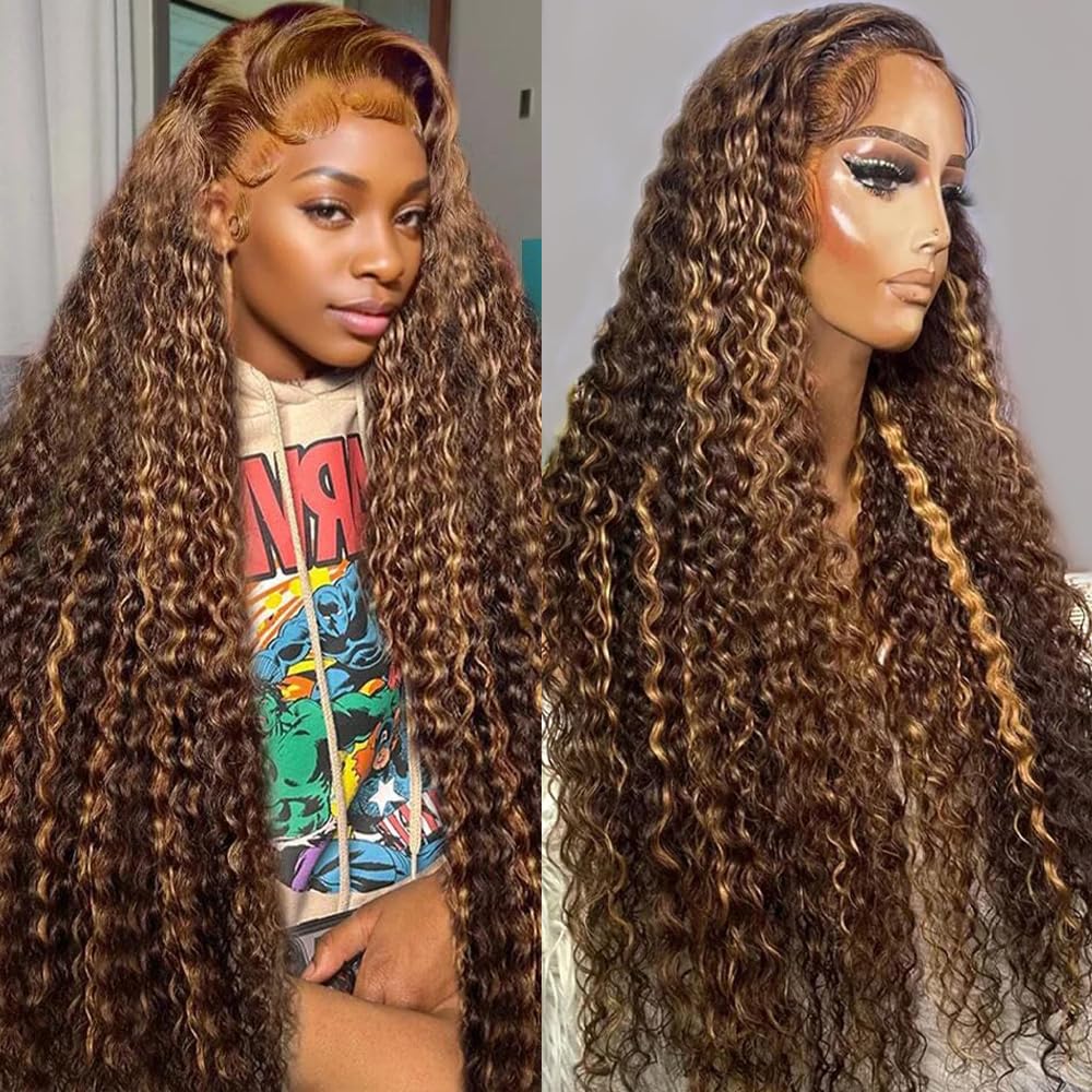 ADESORAES 32 Inch Highlight Ombre Water Wave Lace Front Wig Human Hair 13x4 HD Wet and Wavy Water Wave Honey Blonde Lace Front Wig Human Hair 180