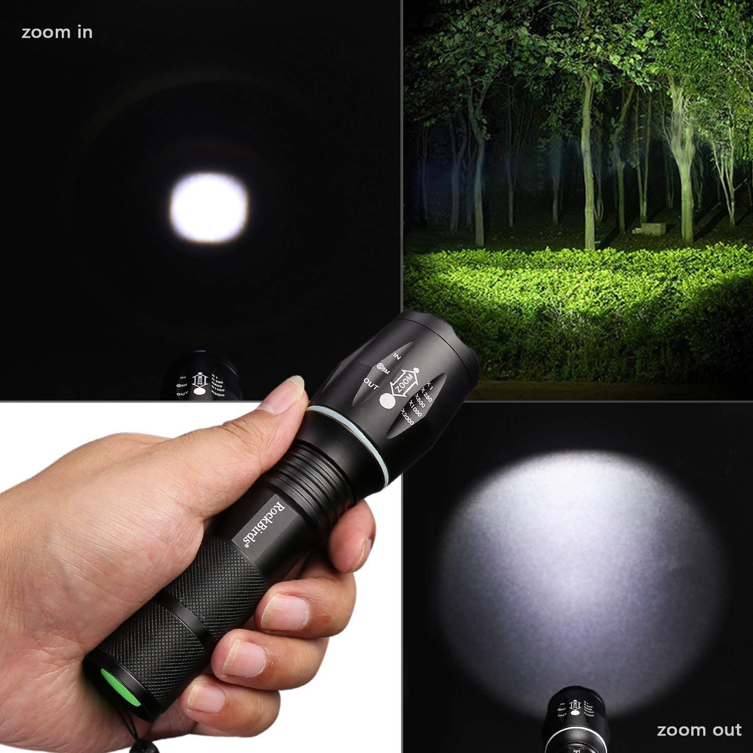 Buy LED Tactical Flashlight, ROCKBIRDS High Lumen Handheld Light with 5
