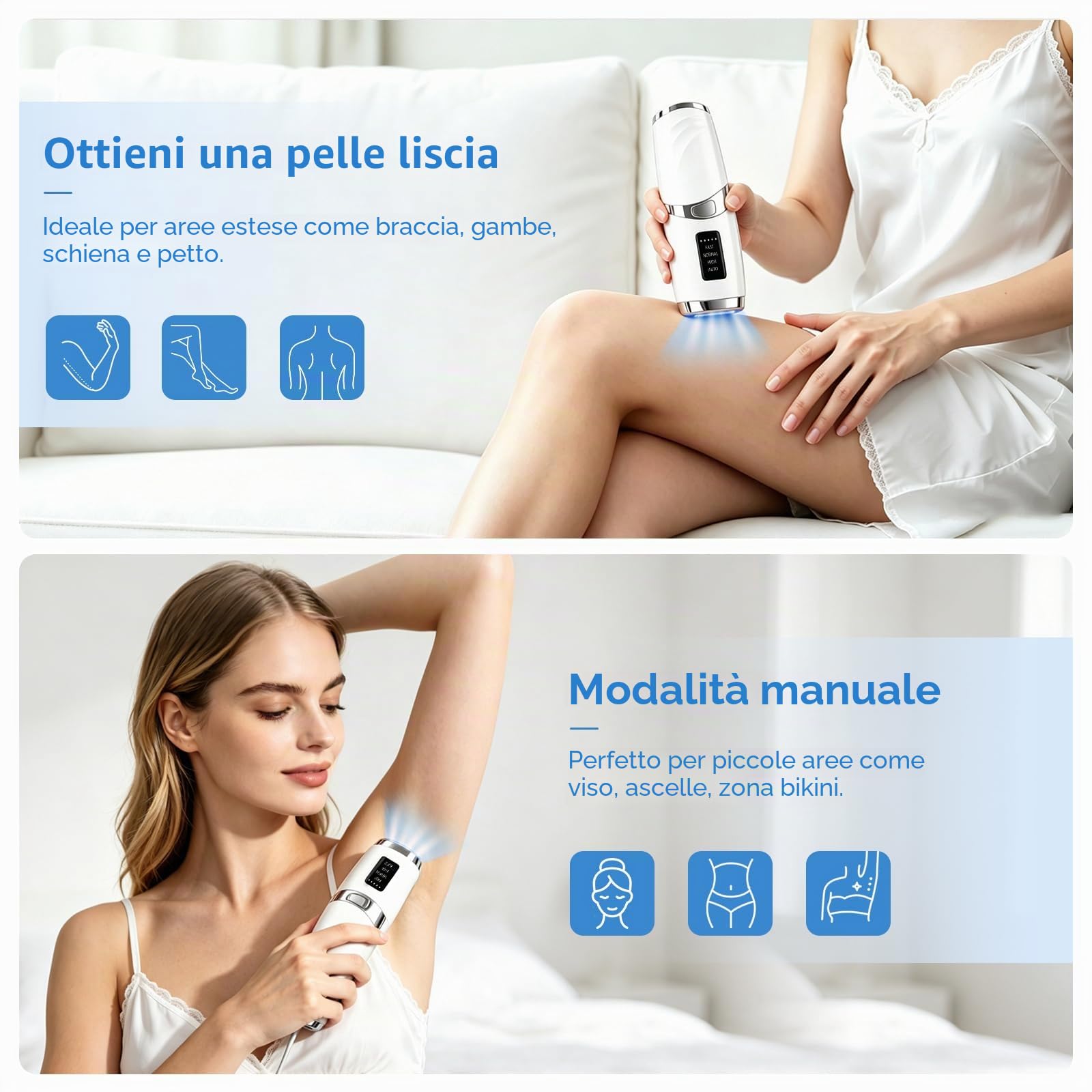 Epilatore Luce Pulsata, Dispositivo di Epilazione IPL, Epilatore Laser Indolore per Donna e Uomo, 999,999 Flashes per Risultati Duraturi, Laser Peli Donna, per Viso, Ascelle, Bikini, Corpo, Bianco