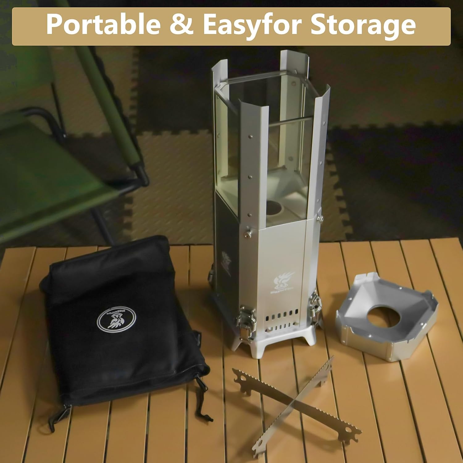 Secondary Combustion Low Smoke Camping Stove, Aluminium Tabletop Fire Pit for Outdoor Safe Burning Firepits Fueled Pellets,Portable Camp Stove with Carry Bag for Backyard Patio Garden