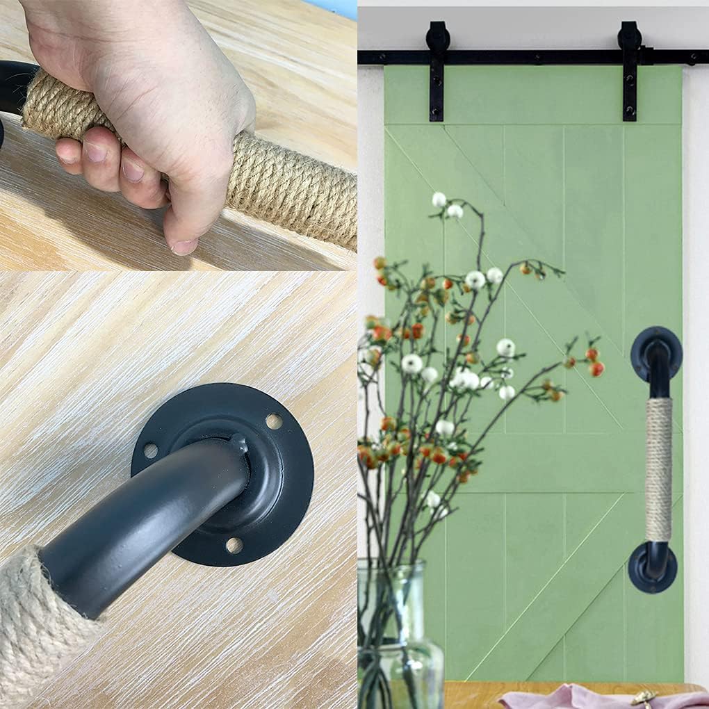 IBOWZ Kitchen Cupboard Handle Sliding Barn Door Handle Industrial Style Wrought Iron Hemp Rope Handles Door Knobs European Antique Door Handles Black Door Levers Garage Doors Pulls Fence Gates Pul