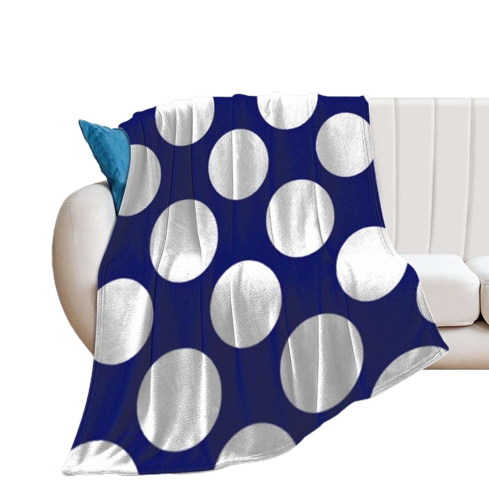 Manta de felpa, color azul marino, blanco, lunares, suave, esponjosa, acogedora, manta de franela para todas las estaciones, para sofá cama, 60 x 80 pulgadas