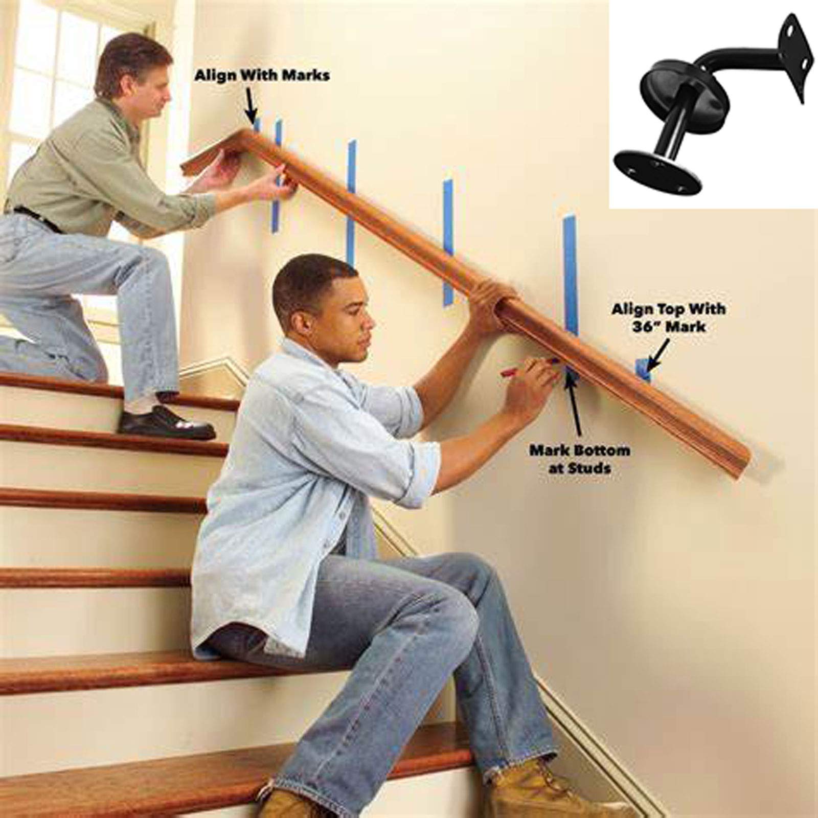 5 Pack Heavy Duty Handrail Bracket Black Stainless Steel Wall Mount