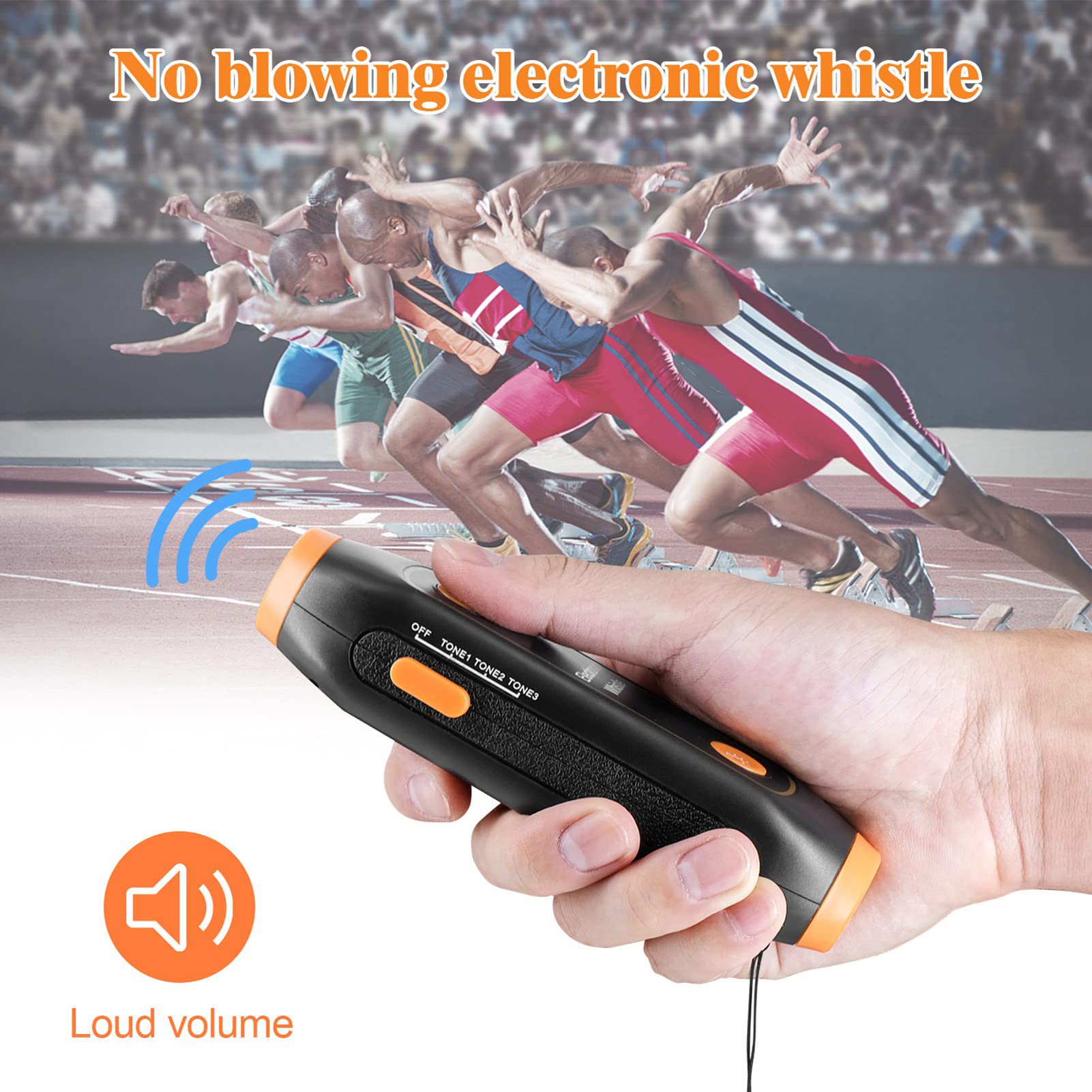 QANYEGN Electronic Whistle, Multi Purpose Electronic Whistle, 3 Tone 3 Volume Level Blow Whistle with LED Light for Training Sports (Orange)