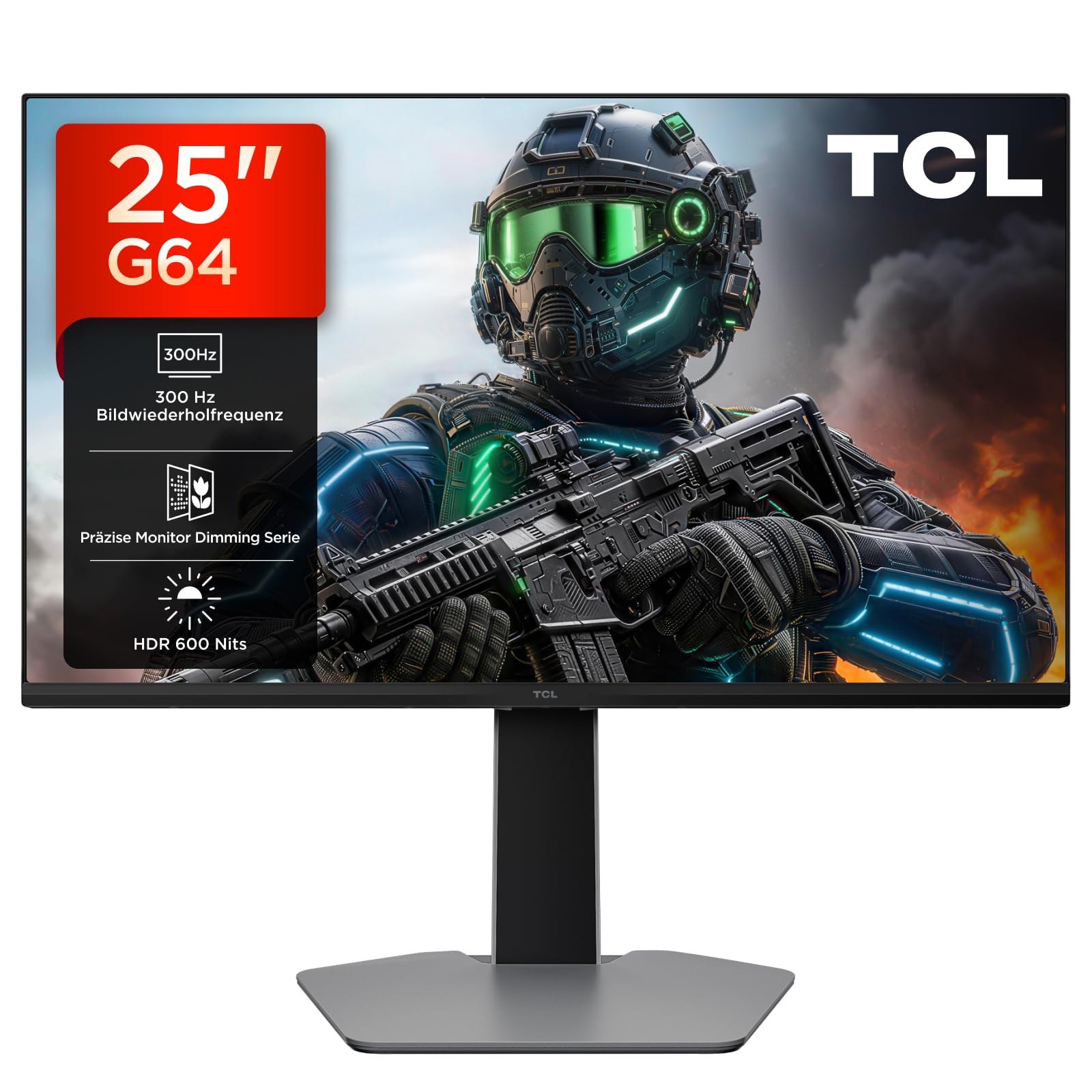 TCL Gaming Monitor 25 Zoll QD-Mini-LED 25G64, Full HD-Auflösung, 300Hz, Fast-IPS-Panel, HDR 600 nits, 1ms GTG Reaktionszeit, AMD Freesync, Kompatibel mit G-Sync