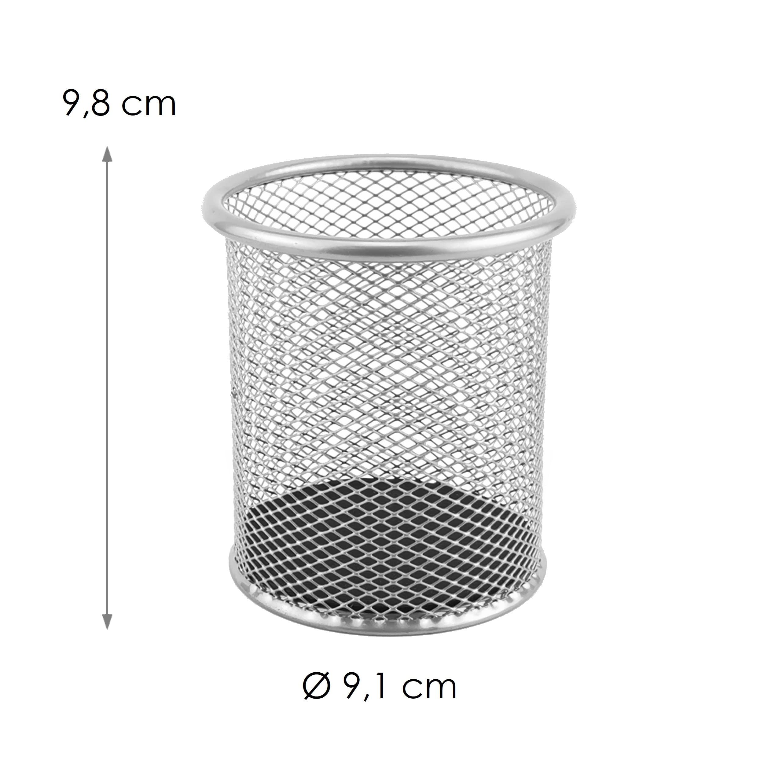 Leviatan Metall Stifteköcher 24 Stück | Stiftehalter rund aus Drahtmetall | Mesh Multifunktions Becher für Kugelschreiber Ø91 mm Silber