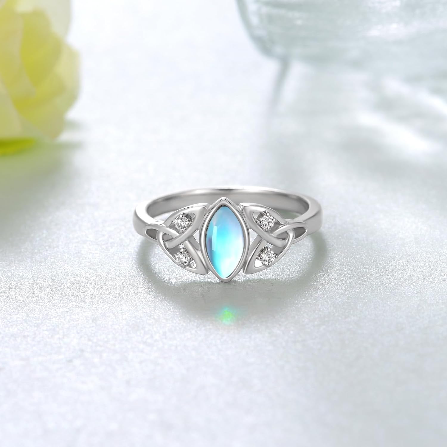 925 Sterling Silver Celtic Knot Ring With Moonstone - Irish Jewelry Gifts for Women and Mom