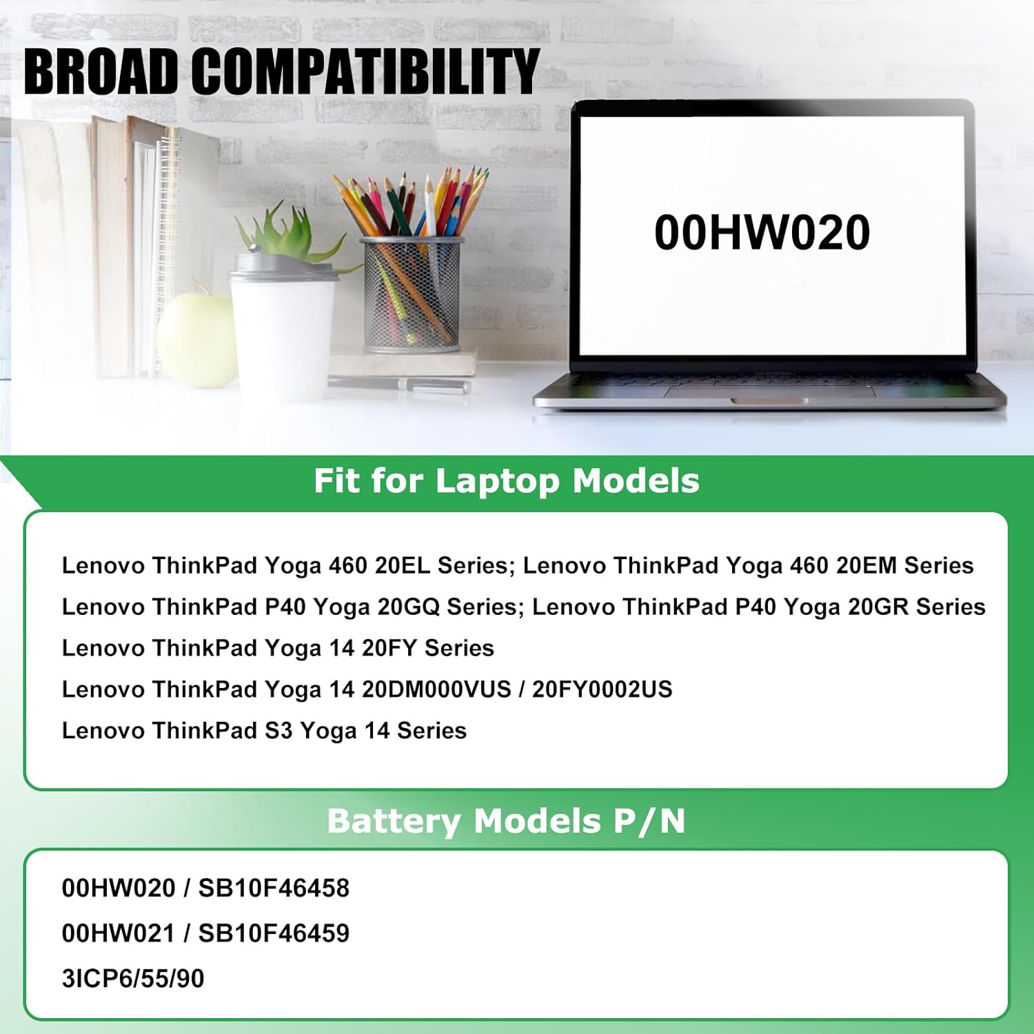 00HW020 53Wh Laptop Battery Replacement for Lenovo ThinkPad Yoga 460 20EL 20EM P40 Yoga 20GQ 20GR Yoga 14 20FY 20DM000VUS 20FY0002US S3 Yoga 14 Series Notebook SB10F46458 SB10F46459 00HW021