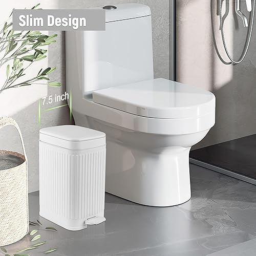 Miniatura 45 de Cubo de basura pequeño para baño con tapa, delgado y suave, papelera para oficina, dormitorio, cocina, sala de estar (1.9 galones color crema)