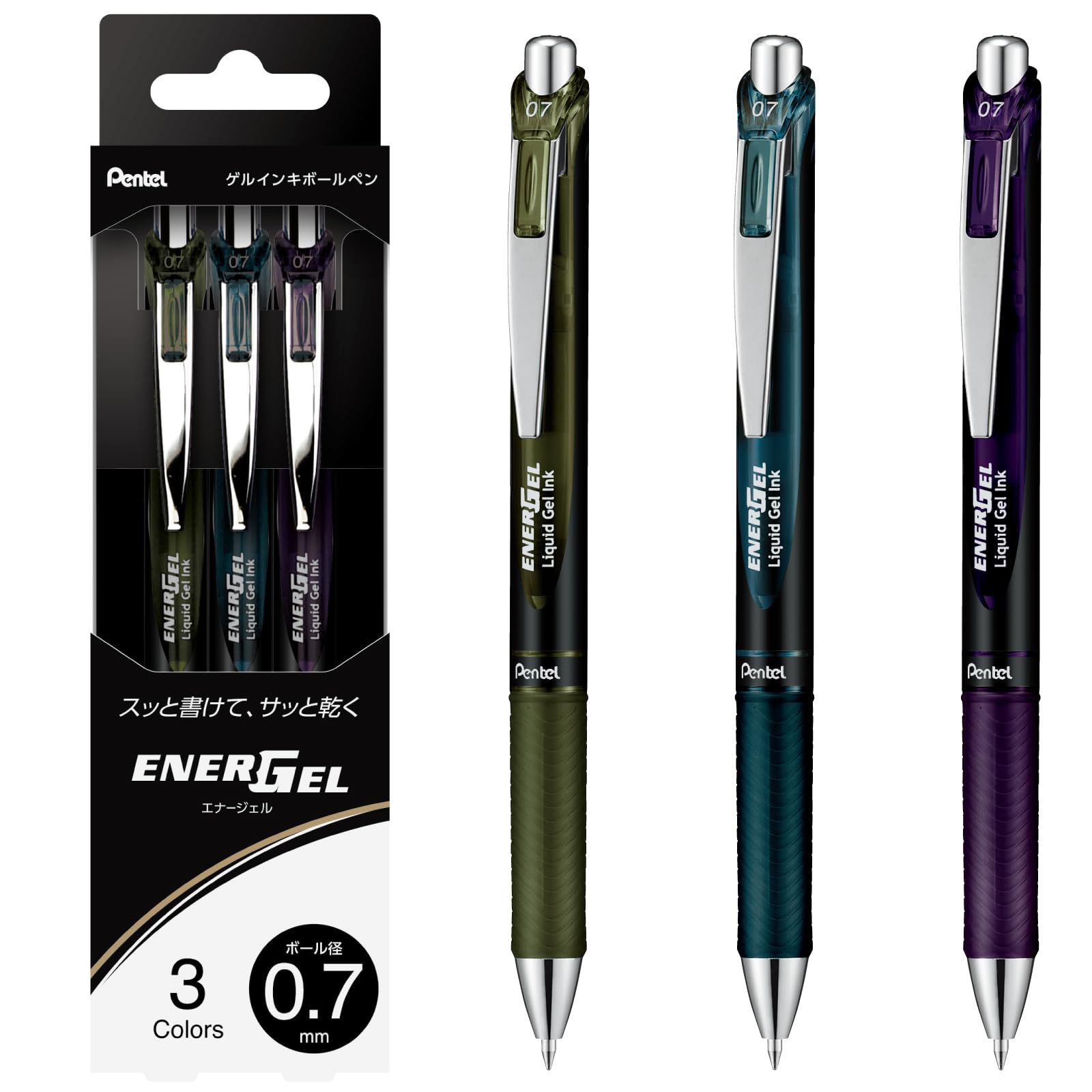 Pentel BL77A2-3STH Gel Ink Ballpoint Pen, EnerGel 0.7mm, Set of 3 Colors : Office Products