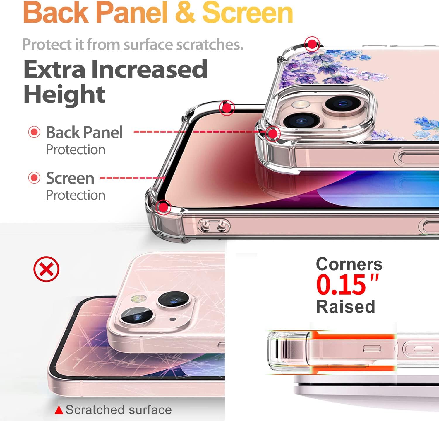 Flower Designed for iPhone 13 Case[with Screen Protector], Floral Clear Women Phone Case Shockproof Protective Soft TPU Bumper Cover 6.1 Inch 2021 (Lavender/Purple) - Image 5