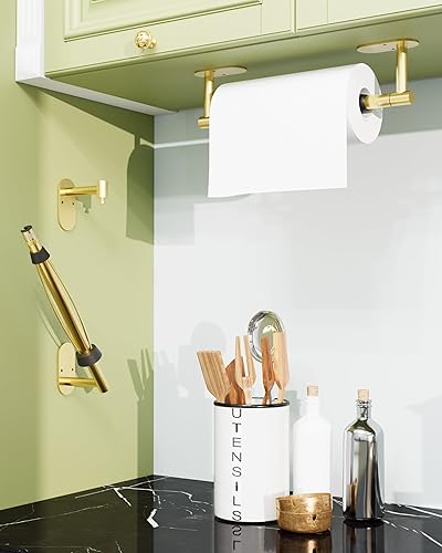 Miniatura 10 de BATHDANCE Soporte para toallas de papel debajo del gabinete, soporte de rollo operable con una sola mano con efecto de amortiguación, sin taladrar o