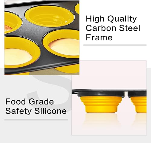 Miniatura 4 de Molde de silicona para magdalenas para hornear con marco de metal, moldes de 6 tazas para magdalenas, bandeja antiadherente para hornos, utensilios